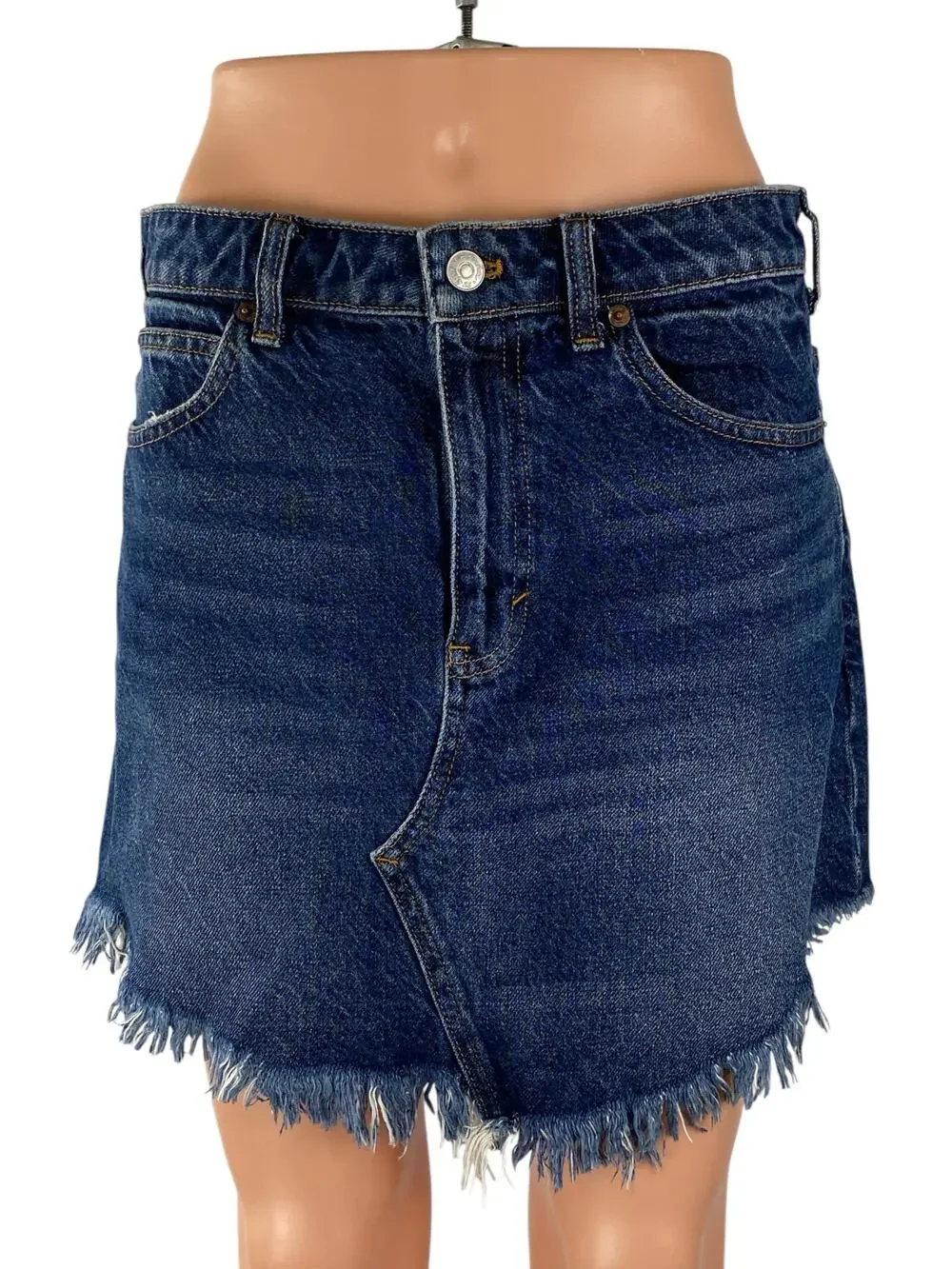Free People We The Free Blue Frayed Raw Hem Pencil Denim Jean Skirt Size 28